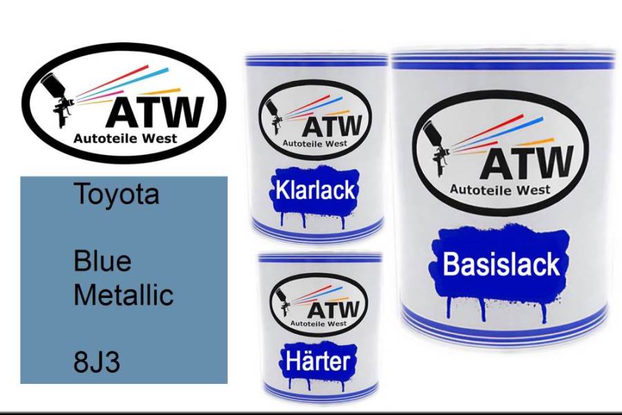Toyota, Blue Metallic, 8J3: 1L Lackdose + 1L Klarlack + 500ml Härter - Set, von ATW Autoteile West.